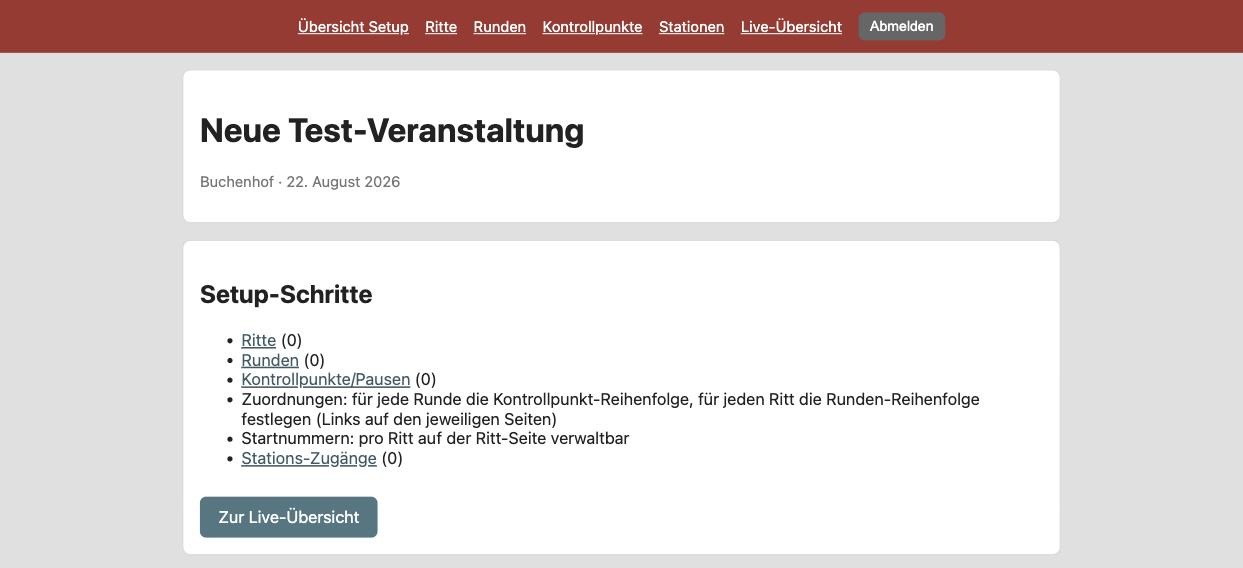 Setup-Übersicht nach dem Login mit Einrichtungsschritten